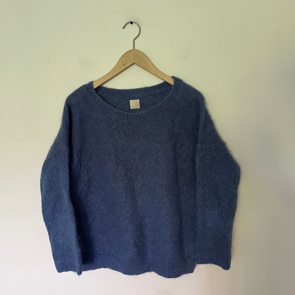 Des Petits Hauts Candice Blue Kid Mohair Wool Blend Star Charm Sweater T2 M